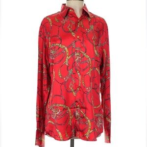 Ace of Diamond Satin Long Sleeve Button Down Shirt Chain Equestrian Baroque M